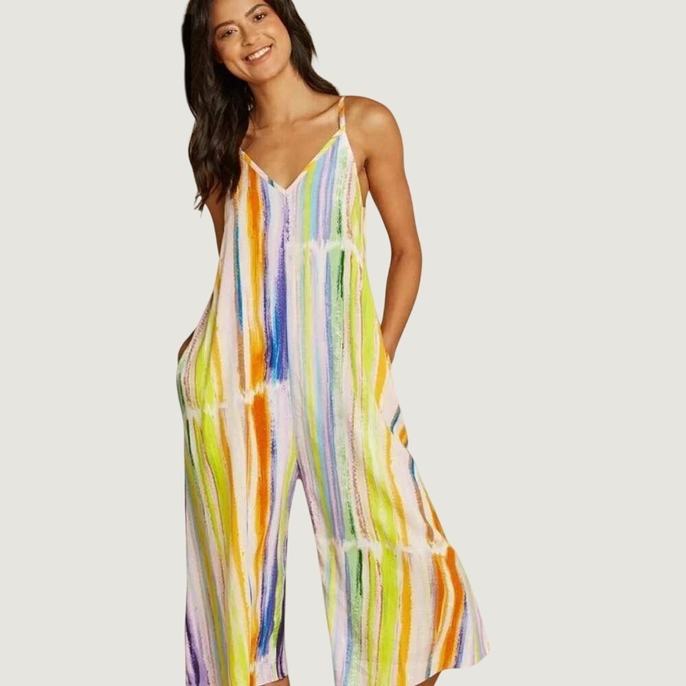 Jams World Skyline Easy Jumpsuit Size M Multi Color Abstract Stripe Rayon USA